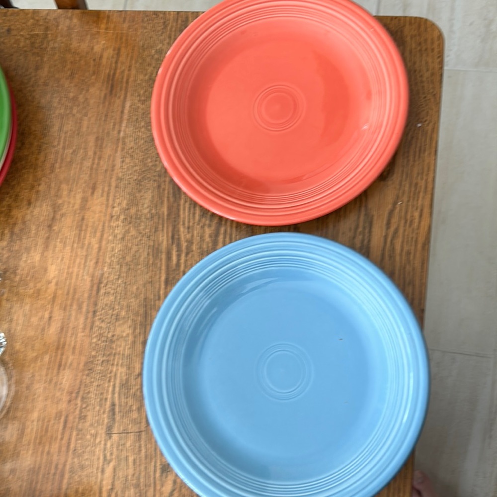 Fiesta ware 10” plates orange and blue